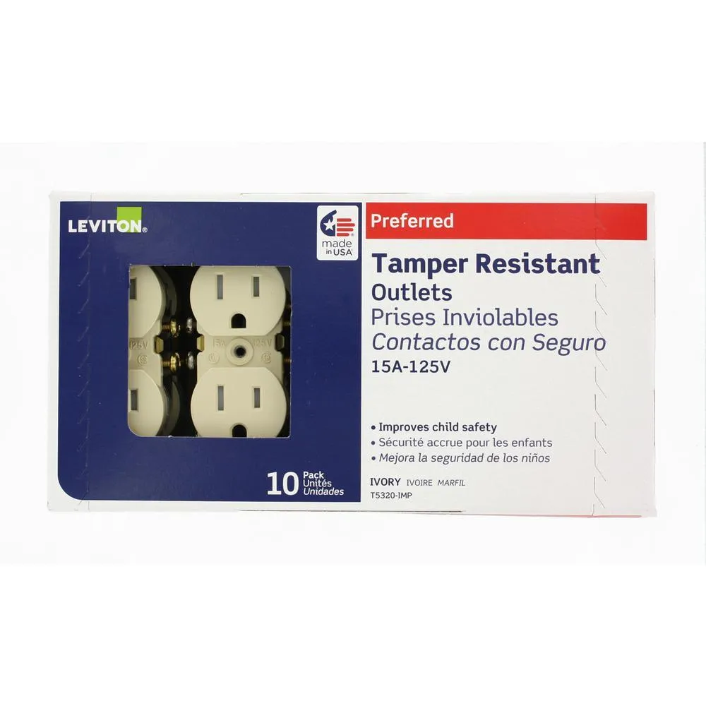 15 Amp Tamper Resistant Duplex Outlet, Ivory (10-Pack)