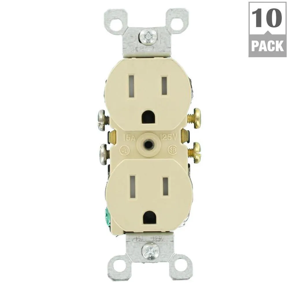 15 Amp Tamper Resistant Duplex Outlet, Ivory (10-Pack)