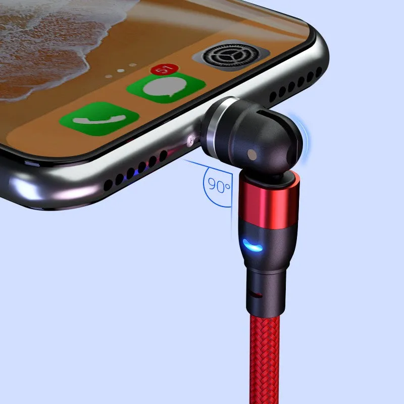 (1m) 3in1 Magnetic 540 Degree Rotatable USB A to USB C / Micro USB / Lightning Charging Cable Nylon Braided Data Cable - Red