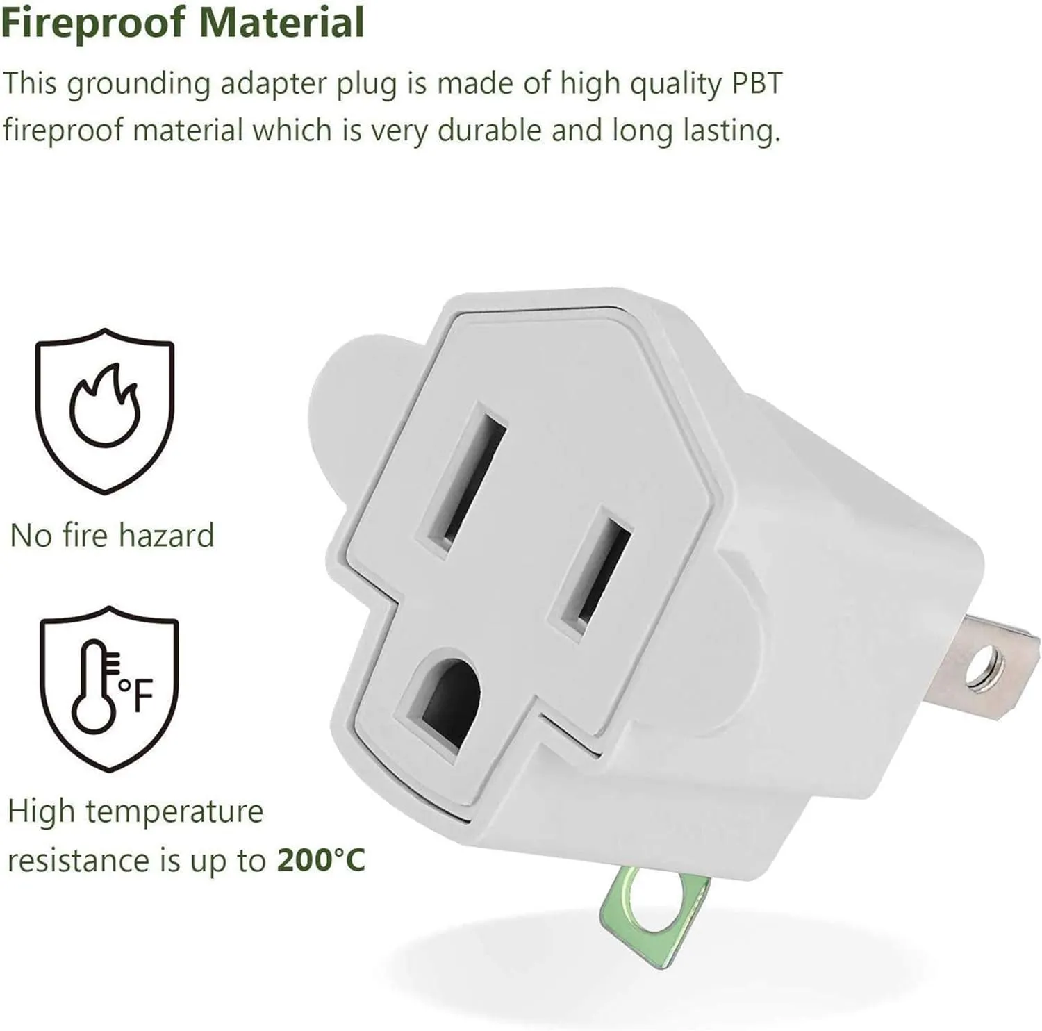 3 Prong to 2 Prong Polarized Grounding Adapter, Wall Outlet Converter  3-Prong Adapter Fireproof Material 392℉ Resistant Heavy Duty for Household, Christmas Light, Indoor Use Only, 10 Pack