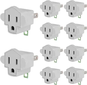 3 Prong to 2 Prong Polarized Grounding Adapter, Wall Outlet Converter  3-Prong Adapter Fireproof Material 392℉ Resistant Heavy Duty for Household, Christmas Light, Indoor Use Only, 10 Pack