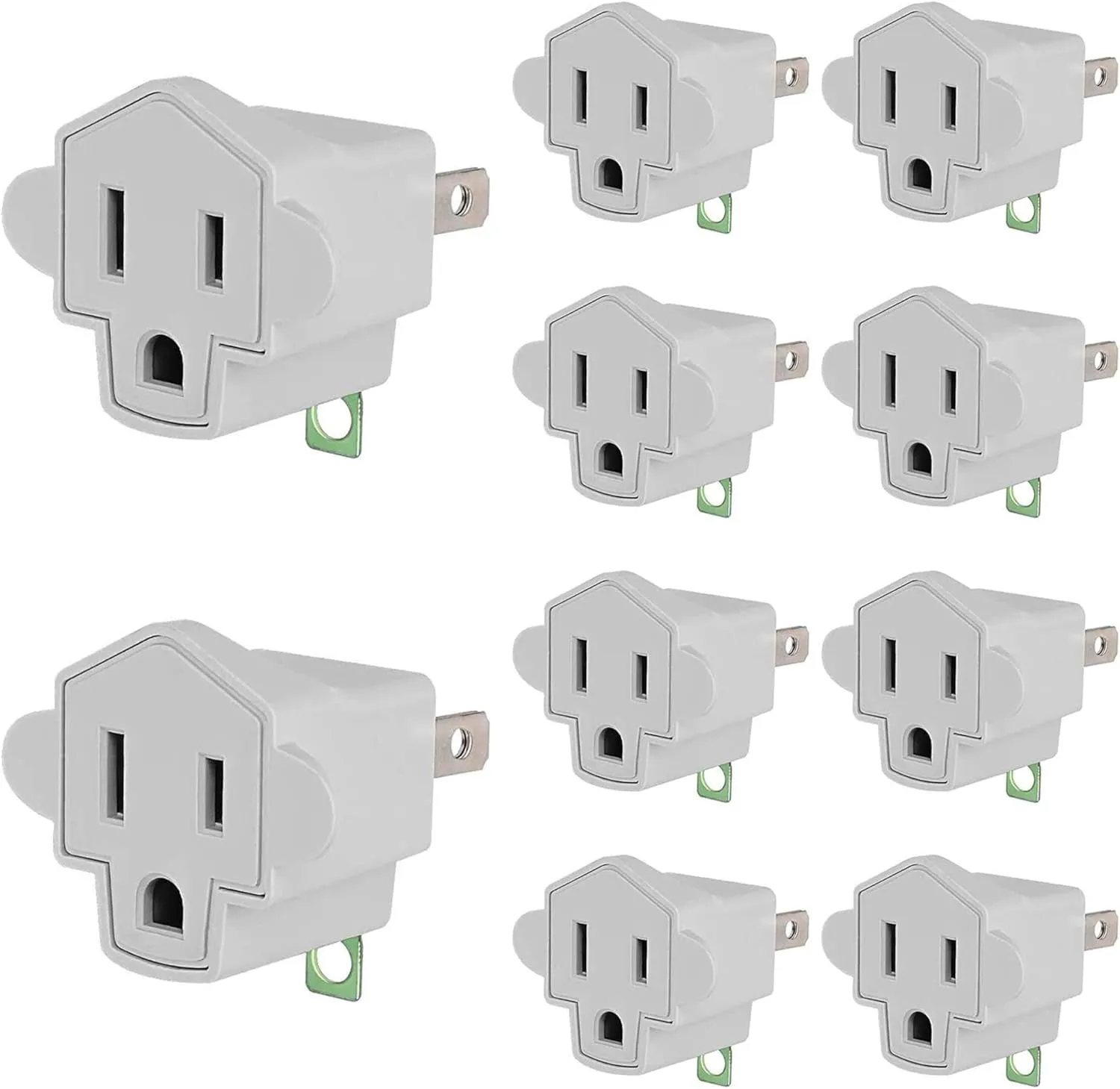 3 Prong to 2 Prong Polarized Grounding Adapter, Wall Outlet Converter  3-Prong Adapter Fireproof Material 392℉ Resistant Heavy Duty for Household, Christmas Light, Indoor Use Only, 10 Pack