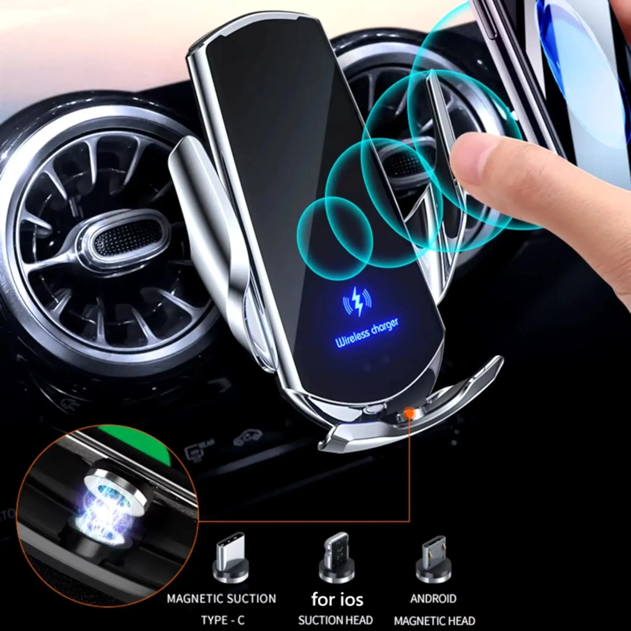 Fast Wireless Charging Car Mount – 30W with Infrared Sensor