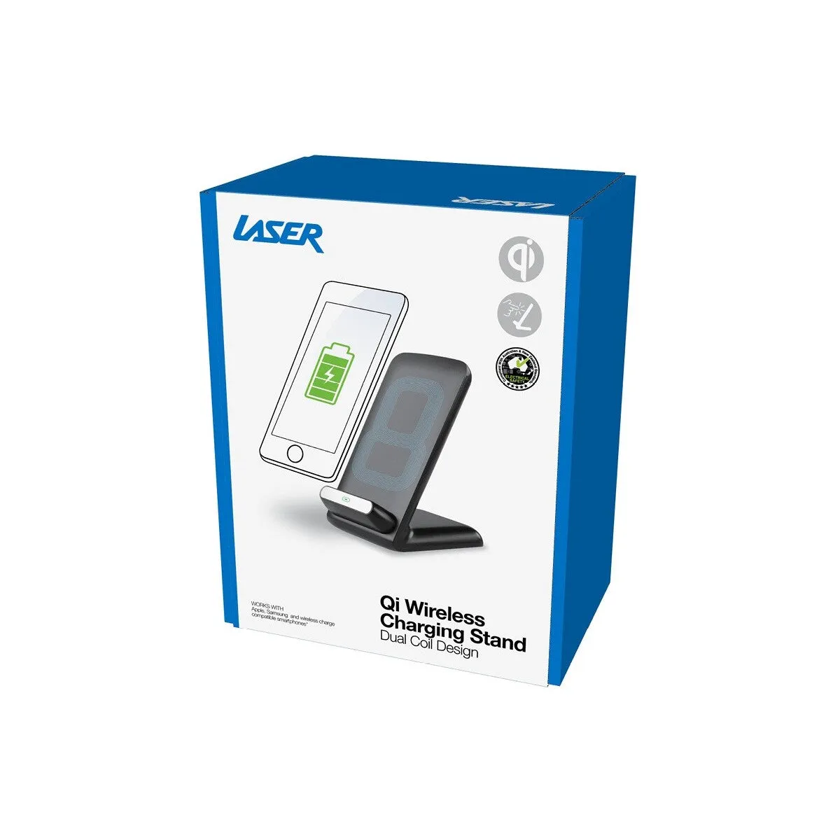 Laser Qi Two Coil Wireless Vertical Charger & Dock - Black