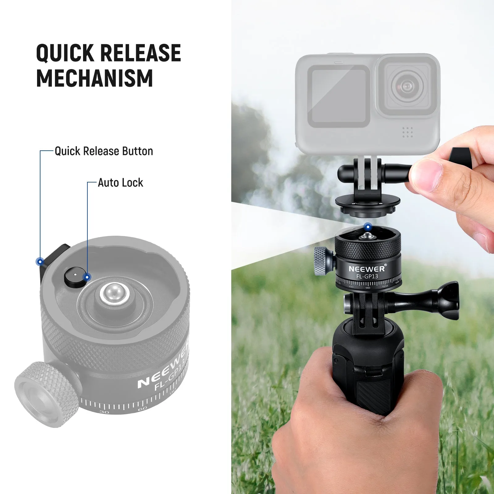 NEEWER FL-GP13 Quick Release Tripod Mount Adapter For Action Cameras
