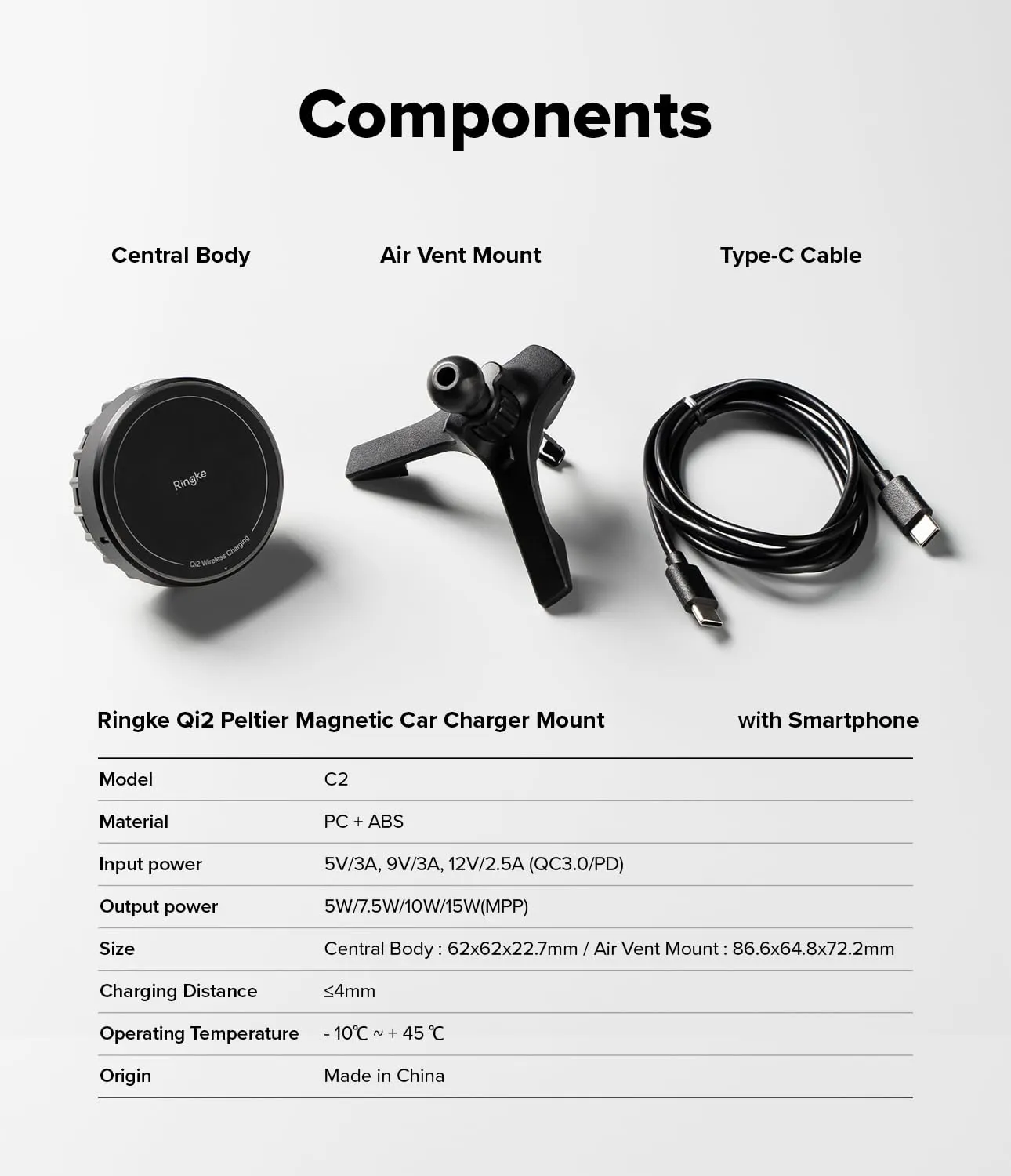 Ringke Qi2 Peltier Magnetic Car Charger Mount 15W Fast MagSafe Wireless Charging Car Phone Holder