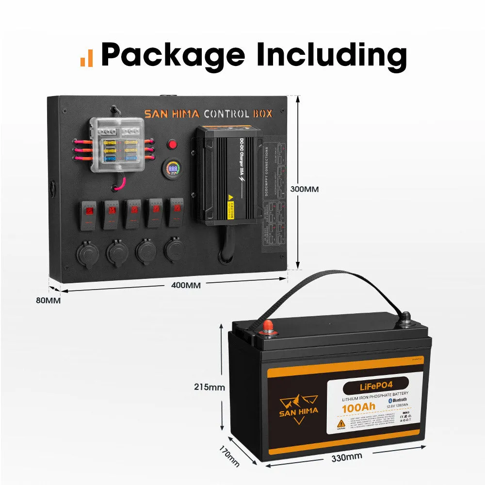 San Hima 12V 100Ah Lithium Iron Phosphate Battery   12V Control Box With Fuse