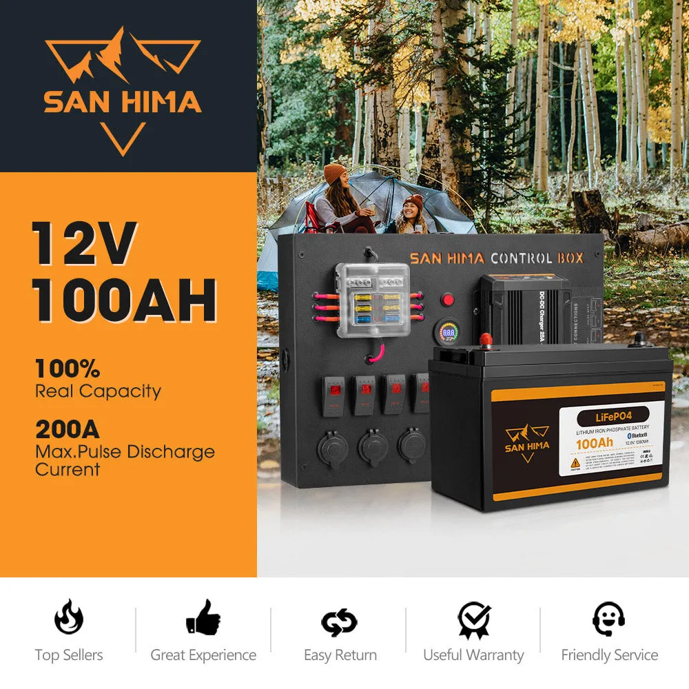 San Hima 12V 100Ah Lithium Iron Phosphate Battery   12V Control Box With Fuse