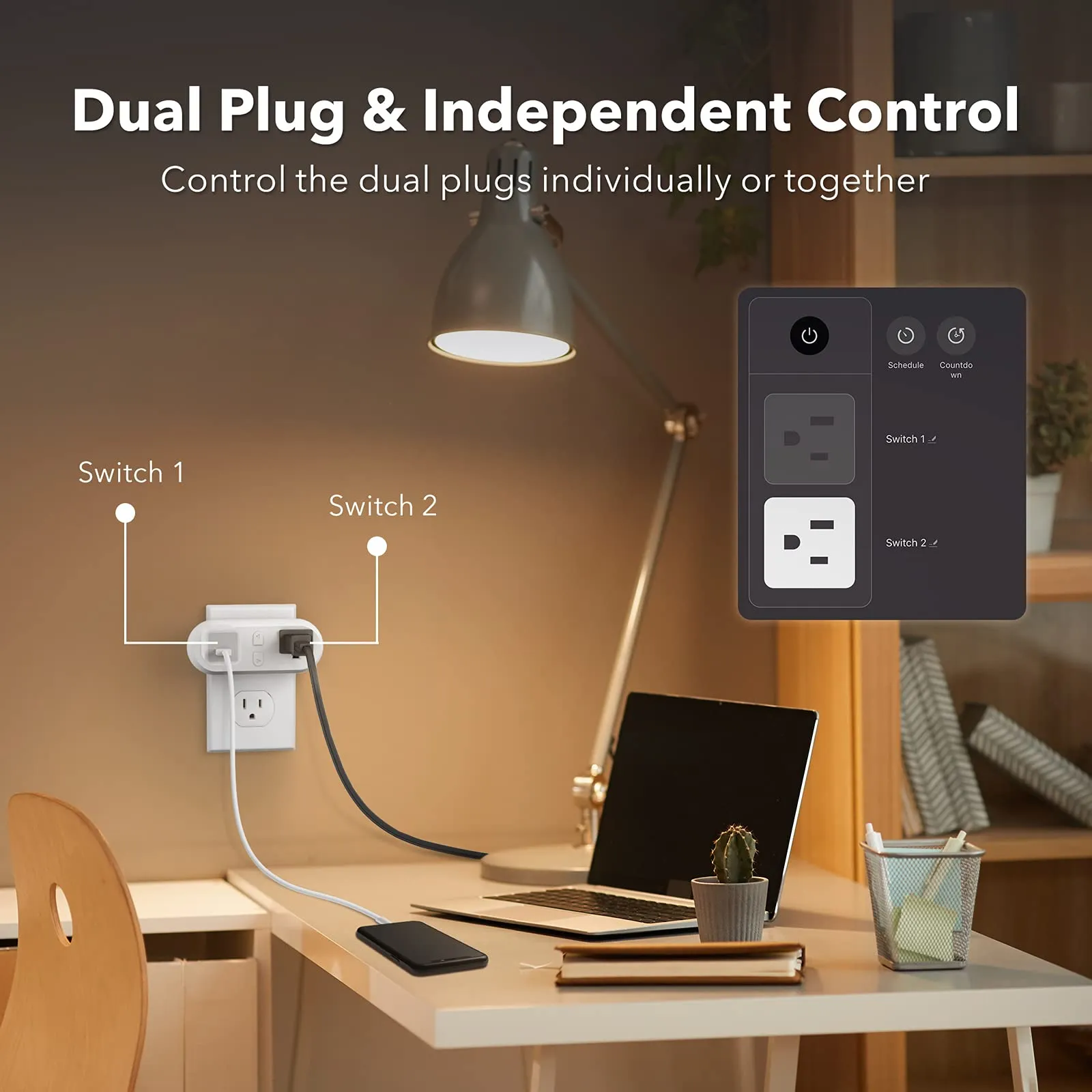 Smart 15A WiFi&Bluetooth Outlet Extender Dual Socket Plugs Compatible Function ETL 2-Pack BN-LINK