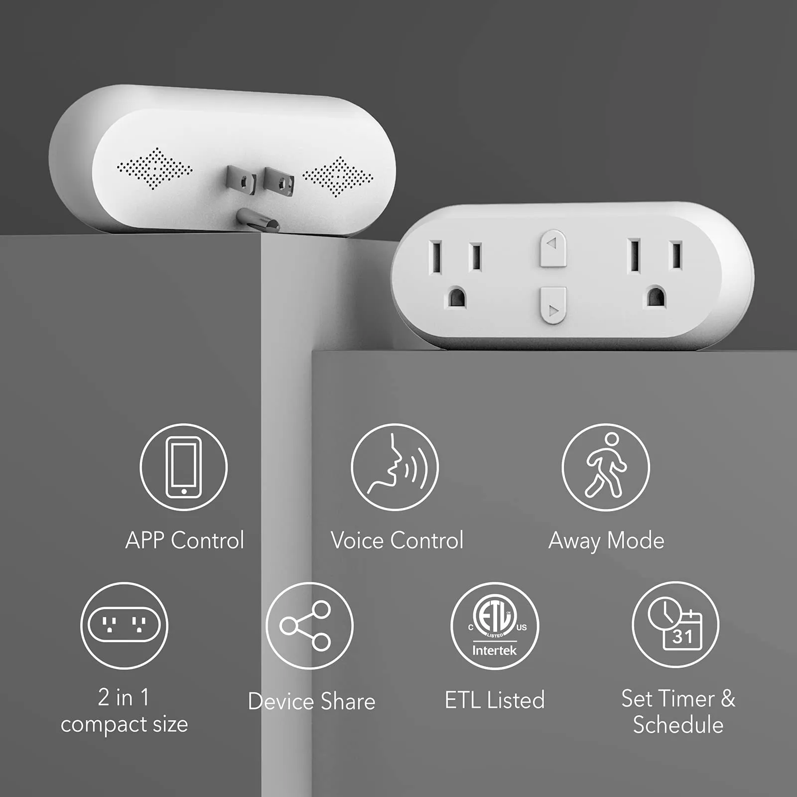 Smart 15A WiFi&Bluetooth Outlet Extender Dual Socket Plugs Compatible Function ETL 2-Pack BN-LINK